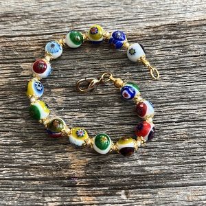 Murano mosaic glass bracelet - vintage , 8 inches